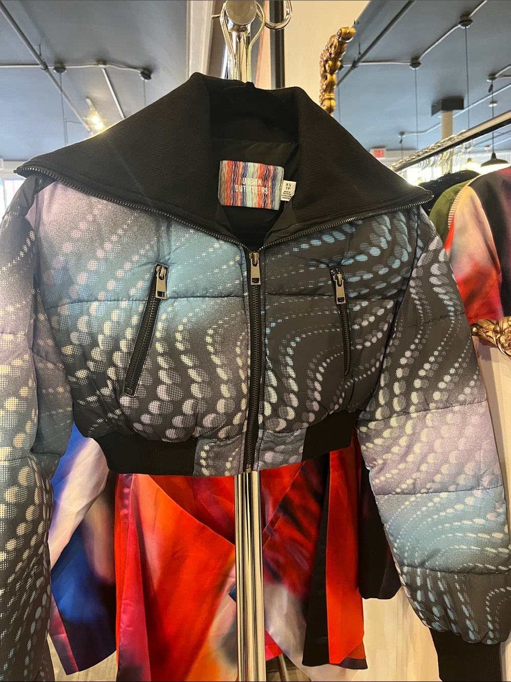 Urban Outfitters NWT Crop Puffer Jacket with Abstract Print XS